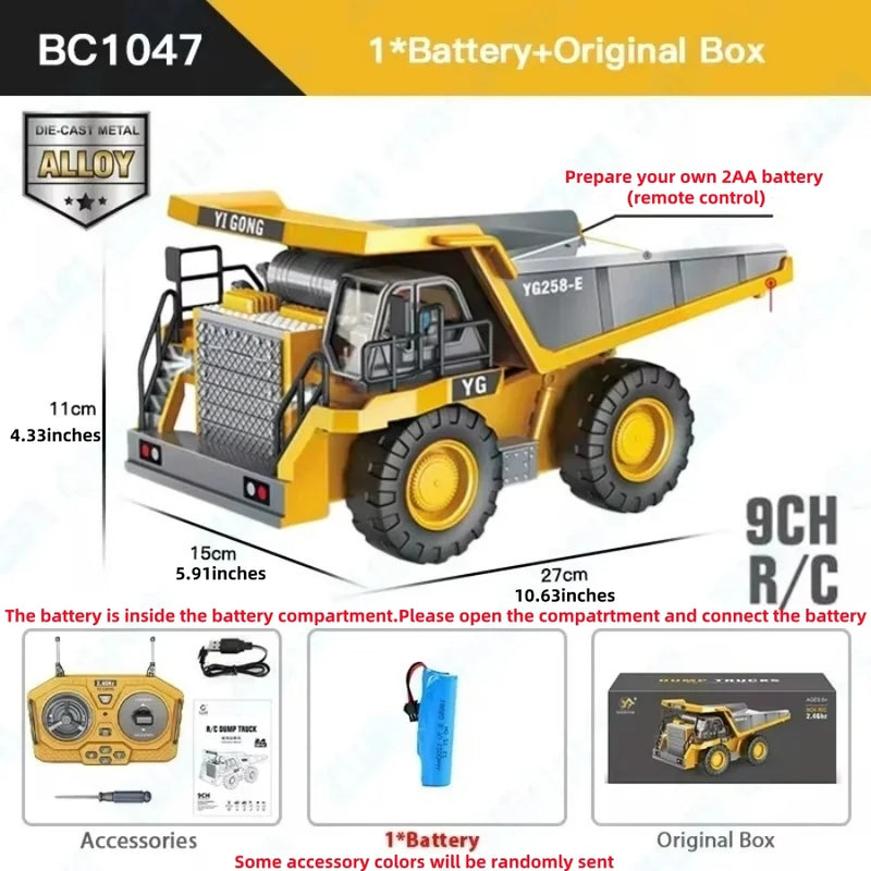 2.4Ghz RC Remote Control Excavator Construction Vehicle Toy for Kids with Alloy Metal Cap, Light & Sound