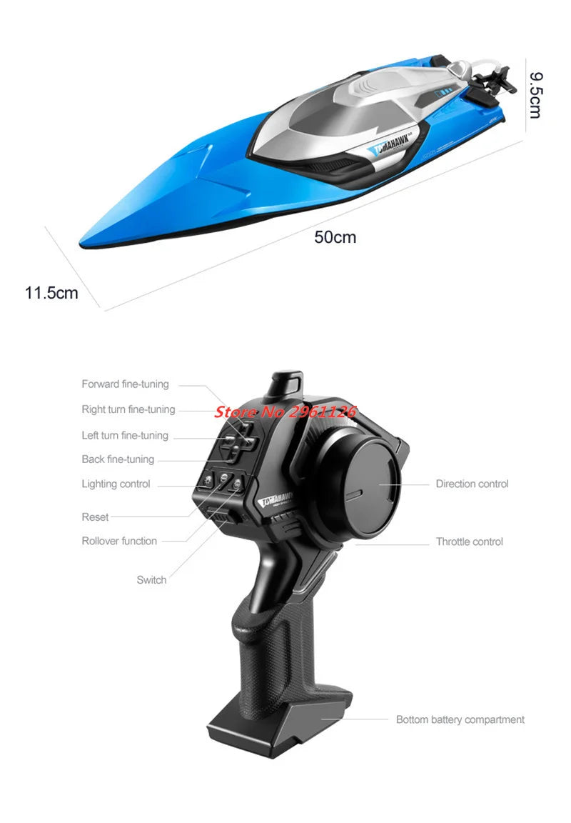 70km/h 50CM Large RC Racing Boat Oversized 200M Remote Control Speedboat Capsize Reset Dual Motor Waterproof Racing Boats Water