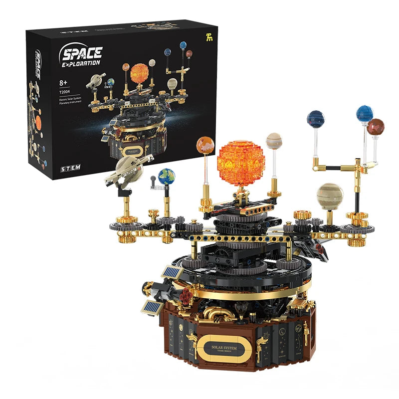 STEM Electric Solar System Rotating Universe Light Building Blocks Sun Earth Model Space Science Education DIY Kid Toy