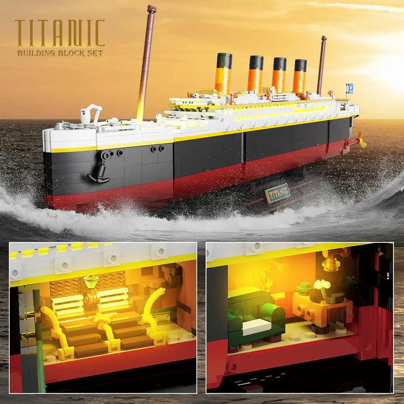 Titanic Ship Mini Block Building Set with LED – 2 in 1 Model & Glacier Display Stand Toy Gift for Kids and Adults 10+