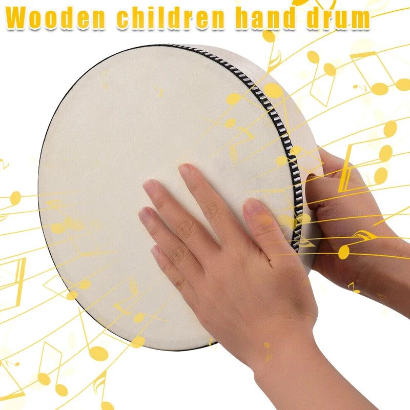 4/6/8/10 Inch Wooden Hand Drum,Wood Handheld Percussion Instrument for Kids,Musical Instruments Toys for Children Birthday Gifts