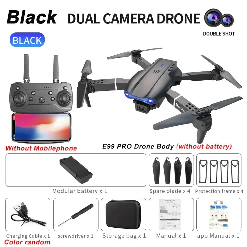 RC Drone E99 Pro Foldable 4K HD Dual Camera Quadcopter Aerial Photography Optical Flow Positioning Altitude Hold Toys Gift