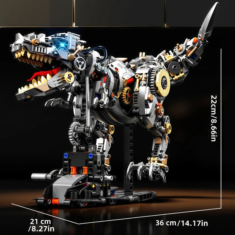 Mechanical Dinosaur STEM Building Blocks – Jurassic T-Rex Model with Light Assembly Toy for Kids Gift