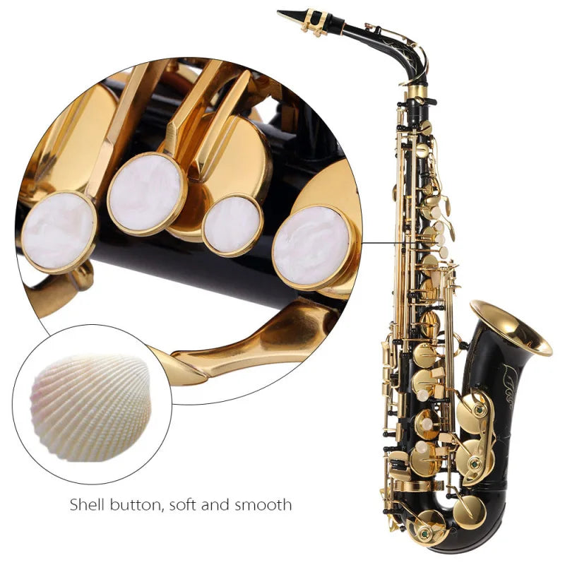 Eb Alto Saxophone Brass Lacquered Gold E Flat Sax 82Z Key Woodwind Instrument with Cleaning Brush Cloth Gloves Strap Padded Case