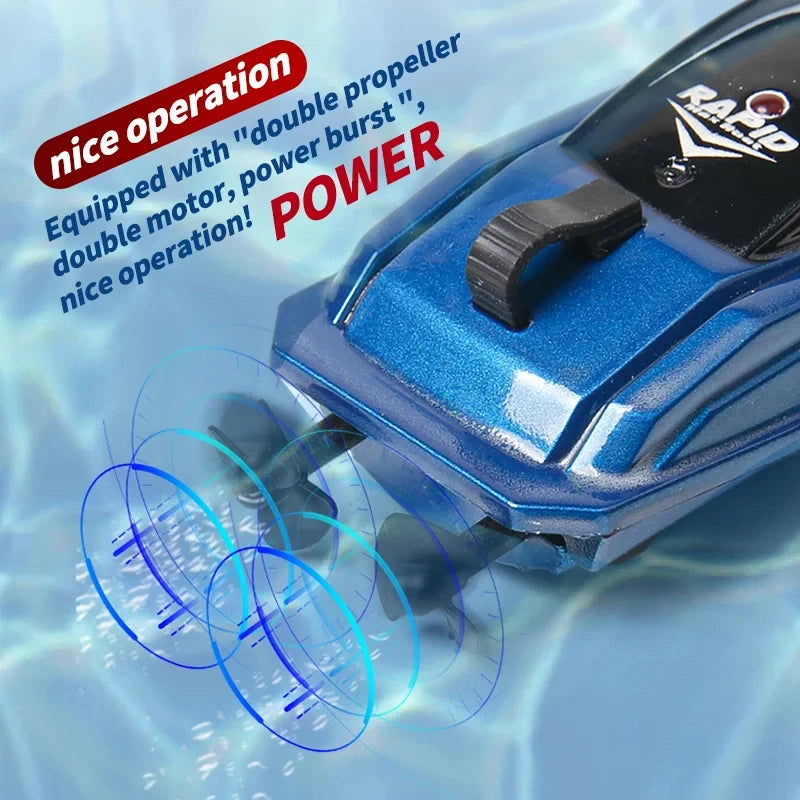 Mini RC Boat – High-Speed 5KM/H Wireless Model with LED Lights
