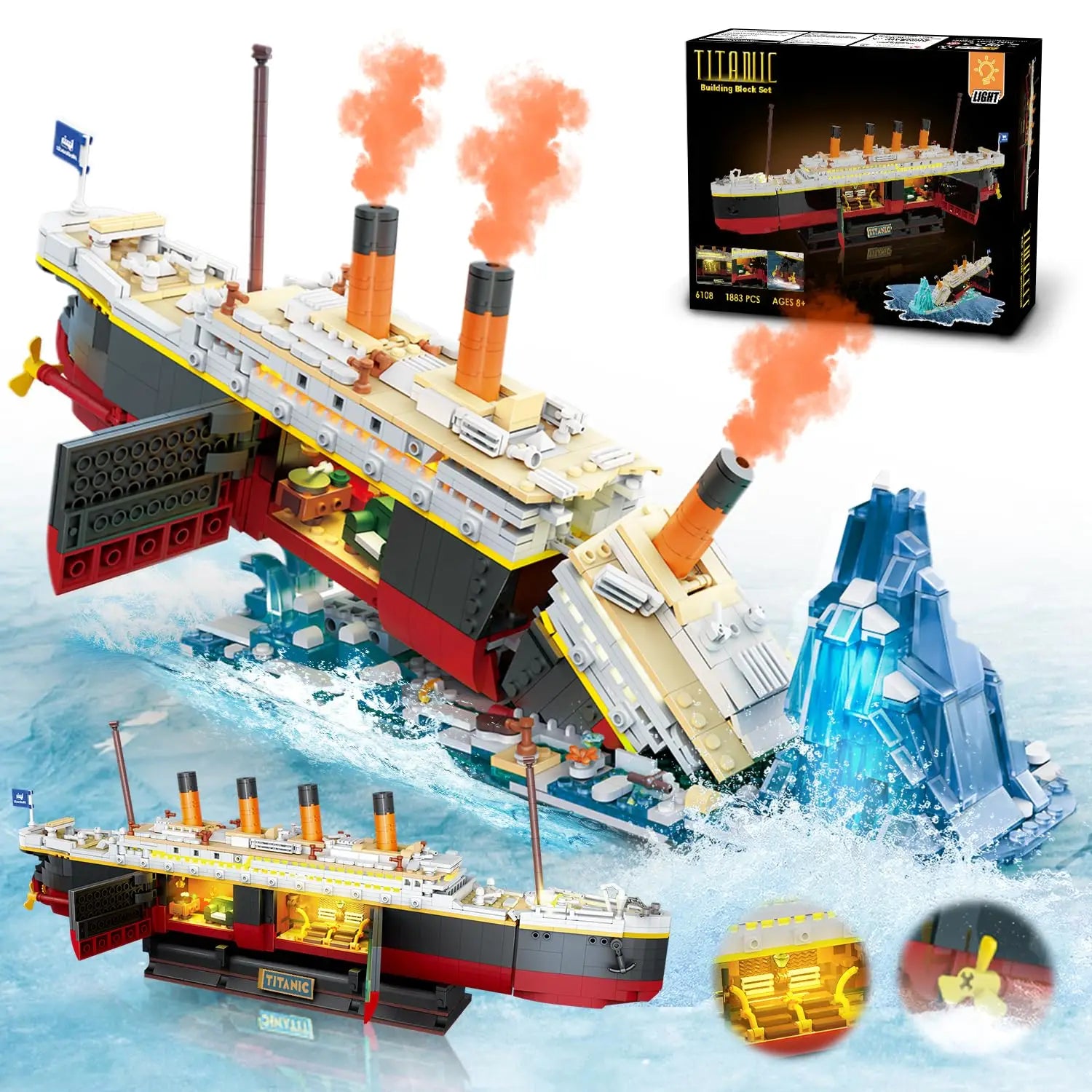 Titanic Ship Mini Block Building Set with LED – 2 in 1 Model & Glacier