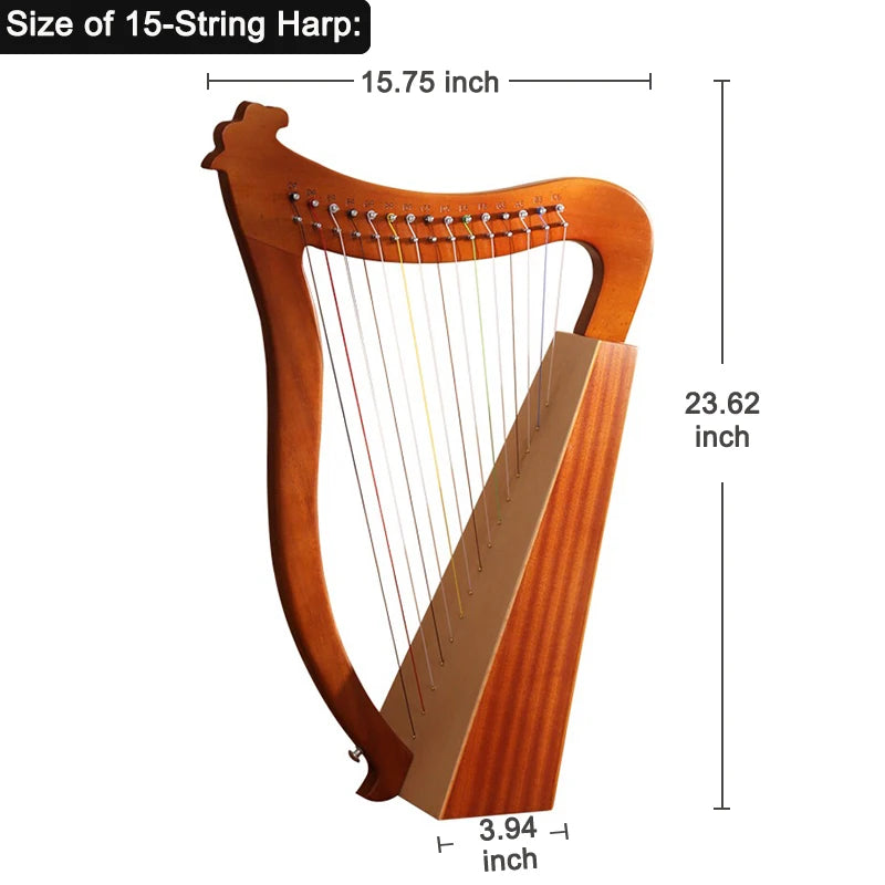 15 19 String Lyre Harp Piano Solid Wooden Portable Musical Instrument High Quality Stringed Instrument with Tuning Wrench