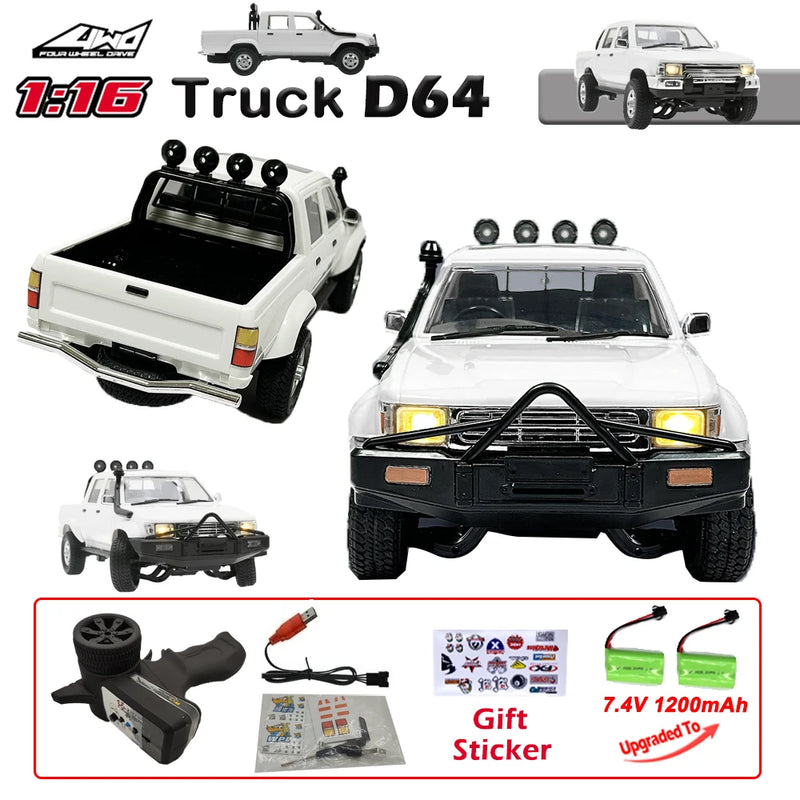 WPL D64/D64-1 RC Car 1:16 Hailax 2.4G 4WD Remote Control Pick-up Truck Controllable LED Light Electric Toy Off-Road Vehicle Mode