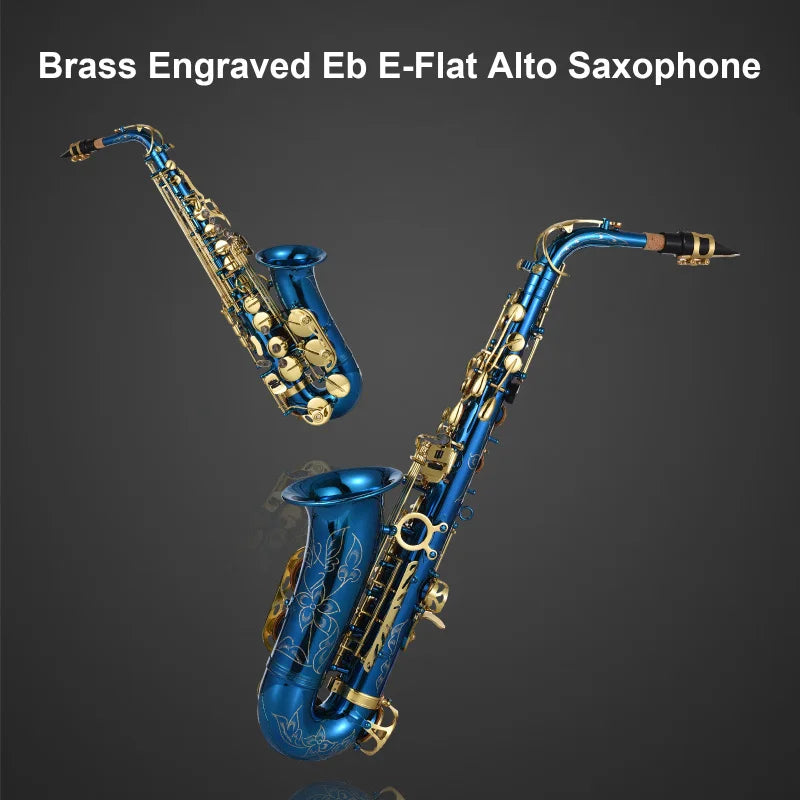 Brass Engraved Eb E-Flat Alto Saxophone Sax Abalone Shell Button Wind Instrument&Saxophone Mouthpiec with Case Glove Clean Cloth