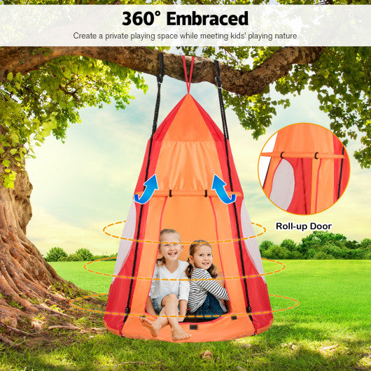 2-in-1 40 Inch Kids Hanging Chair Detachable Swing Tent Set-Orange