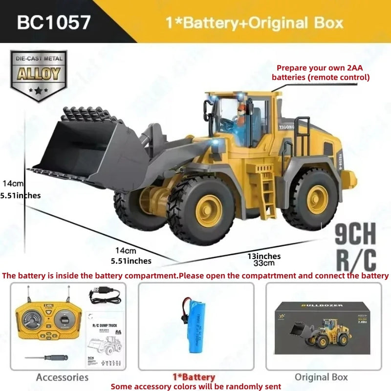 2.4Ghz RC Remote Control Excavator Construction Vehicle Toy for Kids with Alloy Metal Cap, Light & Sound