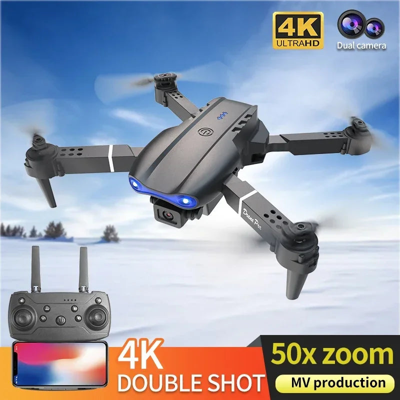 RC Drone E99 Pro Foldable 4K HD Dual Camera Quadcopter Aerial Photography Optical Flow Positioning Altitude Hold Toys Gift
