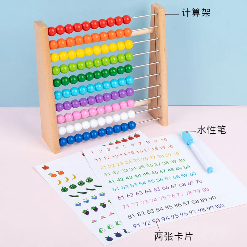 Abacus with 1 Pen 2 Card for Kids Math Preschool Number Learning Classic Wooden Toy Developmental Toy Wooden Beads