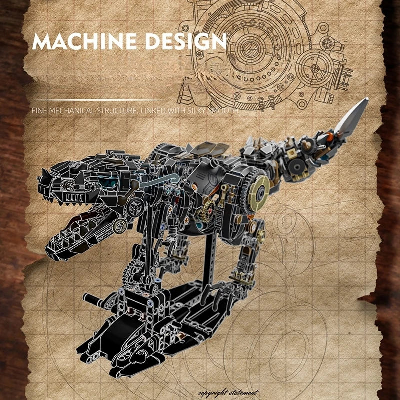 Mechanical Dinosaur STEM Building Blocks – Jurassic T-Rex Model with Light Assembly Toy for Kids Gift