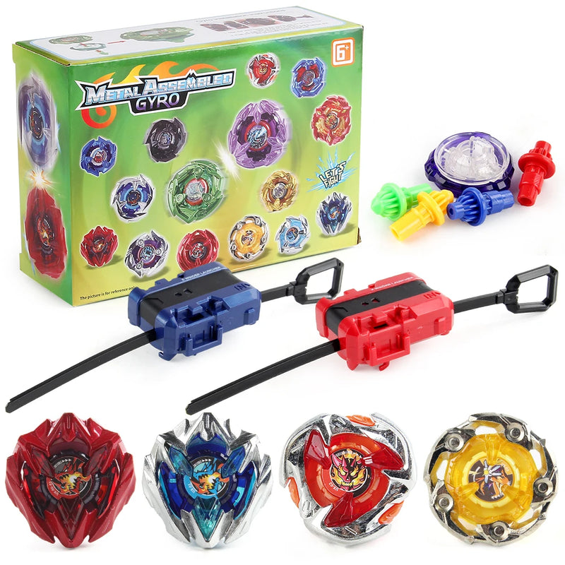 Bey X BX 4in1 Bley Bley Gyro Starter Metal Spinning Top Booster with 2pcs Ripcord Launchers Battle Toy Set