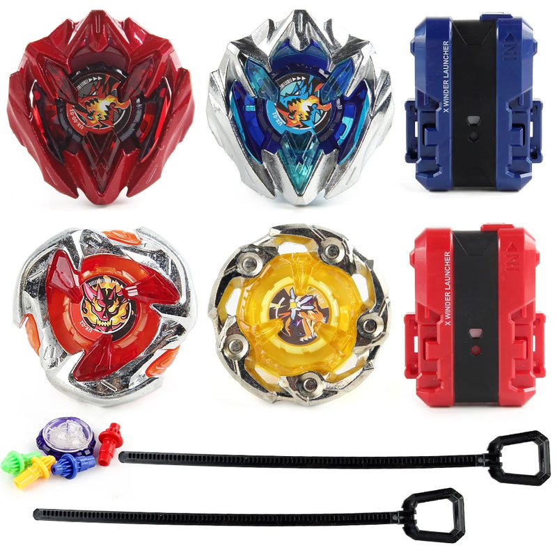 Bey X BX 4in1 Bley Bley Gyro Starter Metal Spinning Top Booster with 2pcs Ripcord Launchers Battle Toy Set