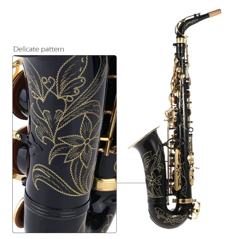 Eb Alto Saxophone Brass Lacquered Gold E Flat Sax 82Z Key Woodwind Instrument with Cleaning Brush Cloth Gloves Strap Padded Case