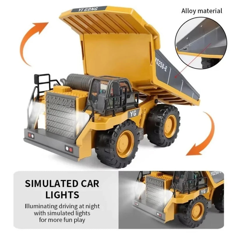 2.4Ghz RC Remote Control Excavator Construction Vehicle Toy for Kids with Alloy Metal Cap, Light & Sound