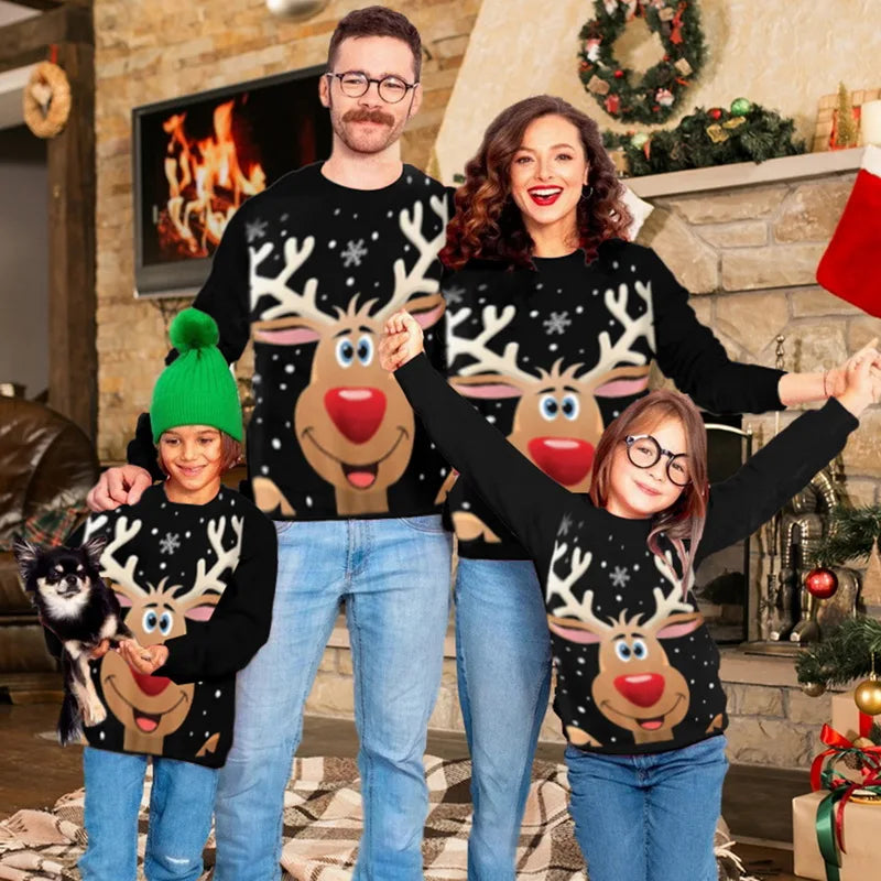 Christmas Matching Family Outfits Cute Elk Print Sweater Mommy Daddy Baby Winter Shirt Couple Clothes Set Kids Baby Hoodies
