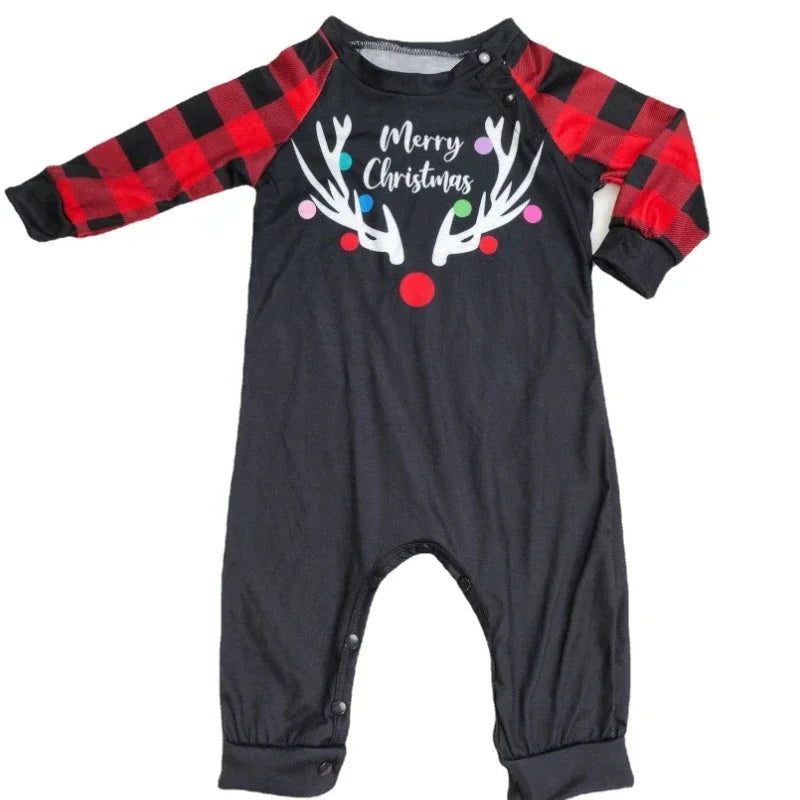 Family Matching Outfits Christmas Home Wear Cartoon Deer Printed Plaid Parent-child Two-piece Family of Five Pajamas Sets H076