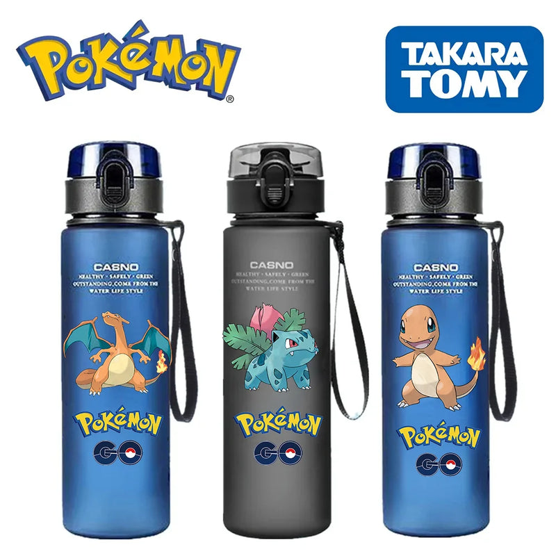 Pokemon Water Bottle 560ML With Cup In Plastic Cartoon Charizard Bulbasaur Squirtle For Children