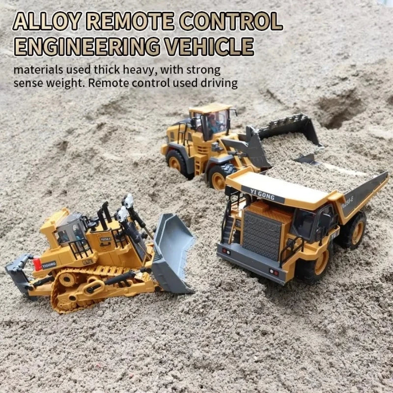 2.4Ghz RC Remote Control Excavator Construction Vehicle Toy for Kids with Alloy Metal Cap, Light & Sound