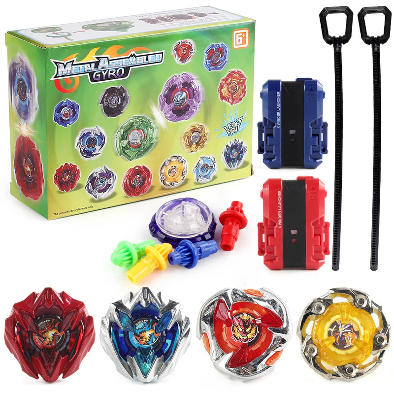 Bey X BX 4in1 Bley Bley Gyro Starter Metal Spinning Top Booster with 2pcs Ripcord Launchers Battle Toy Set