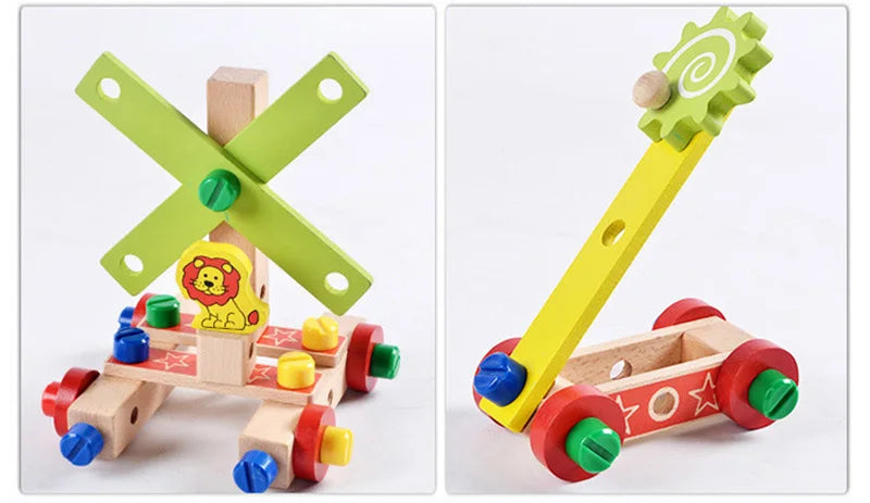 Wooden Nuts and Bolts Set Building Blocks Construction Kit Montessori Toys For Baby Boys 3 5 7 Years Nuts disassembly Chair Toys