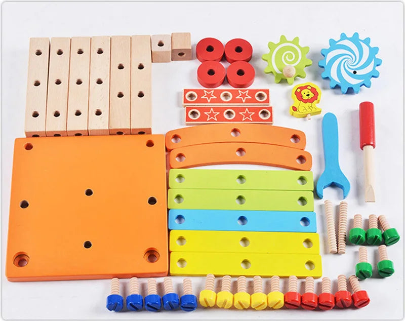 Wooden Nuts and Bolts Set Building Blocks Construction Kit Montessori Toys For Baby Boys 3 5 7 Years Nuts disassembly Chair Toys