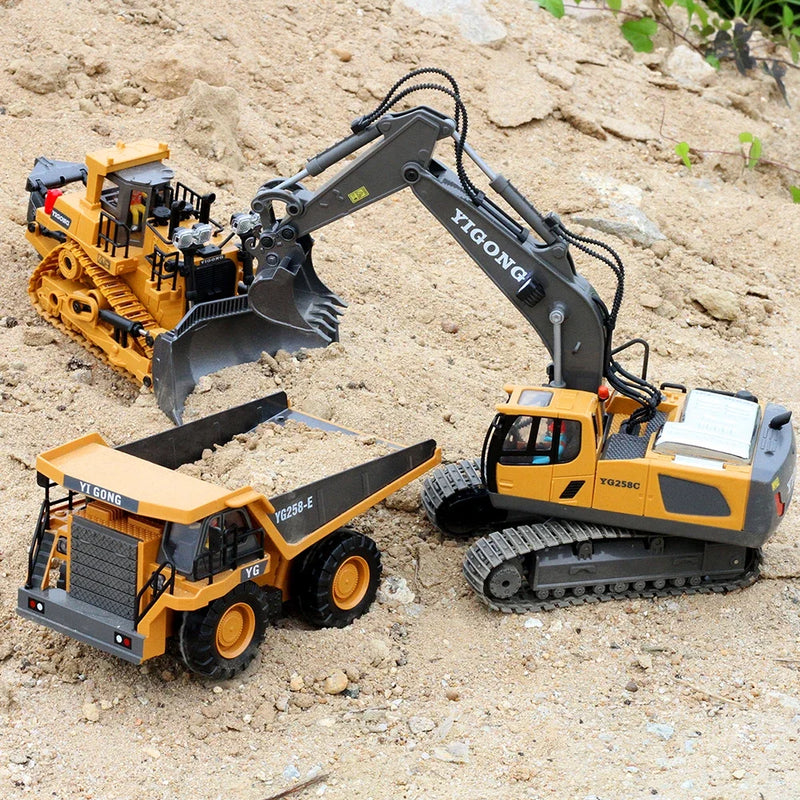 2.4G 11 Channels RC Excavator Dump Bulldozer Cart Trucks Bulldozer Alloy Vehicle  Remote Control Car Excavator Gift Toy for Boy