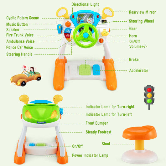 Kids Steering Wheel Pretend Play Toy Set with Lights and Sounds