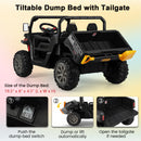 Kids Electric Dump Truck Ride On – 2-Seater Construction Vehicle with Realistic Dump Bed & Shovel