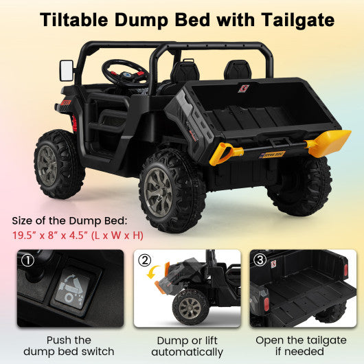 2-Seater Kids Ride On Dump Truck with Dump Bed and Shovel