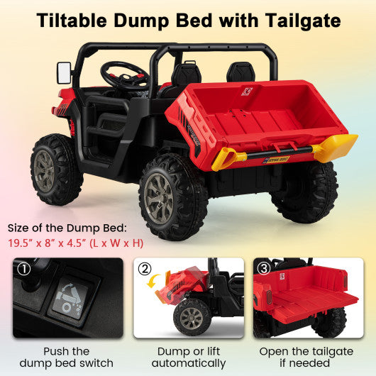 2-Seater Kids Ride On Dump Truck with Dump Bed and Shovel