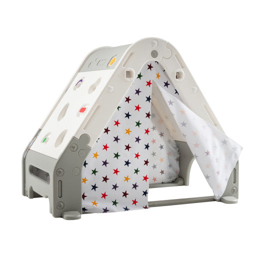 Kid's Triangle Climber with Tent Cover and with Climbing Wall-Gray