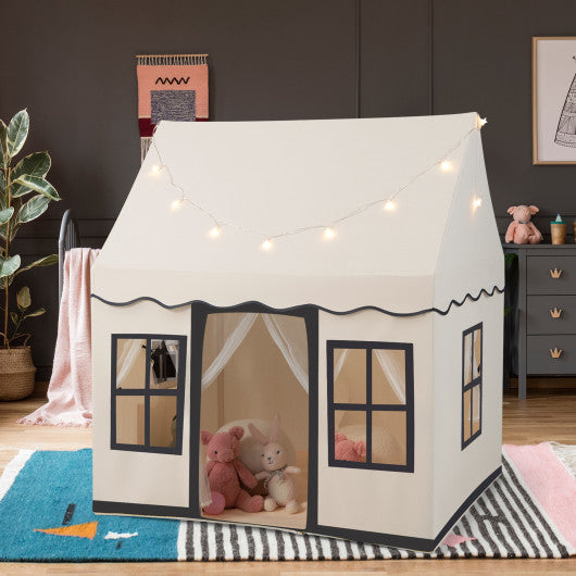 Toddler Large Playhouse with Star String Lights-Beige