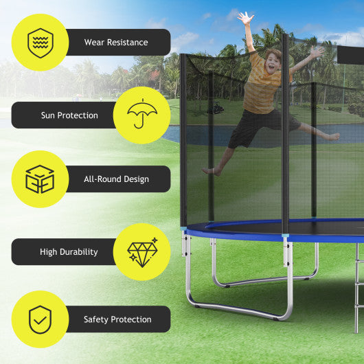 Trampoline Replacement Protection Enclosure Net with Zipper-12 ft