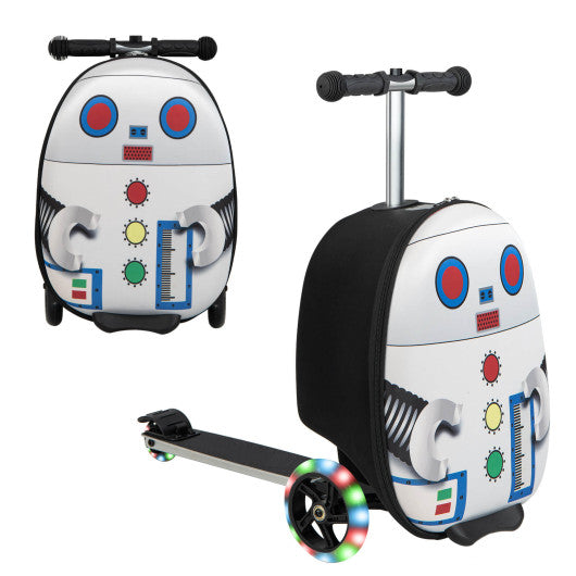 Hardshell Ride-on Suitcase Scooter with LED Flashing Wheels-White