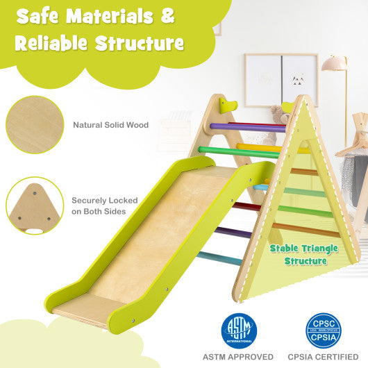 2-in-1 Wooden Triangle Climber Set with Gradient Adjustable Slide-Multicolor