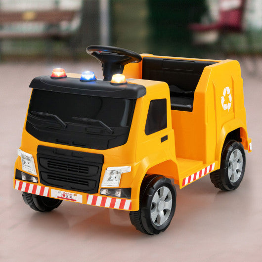 12V Kids Ride-on  Garbage Truck with Warning Lights and 6 Recycling Accessories-Yellow