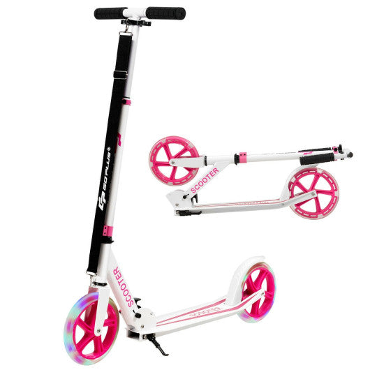 Portable Folding Sports Kick Scooter with LED Wheels-Pink
