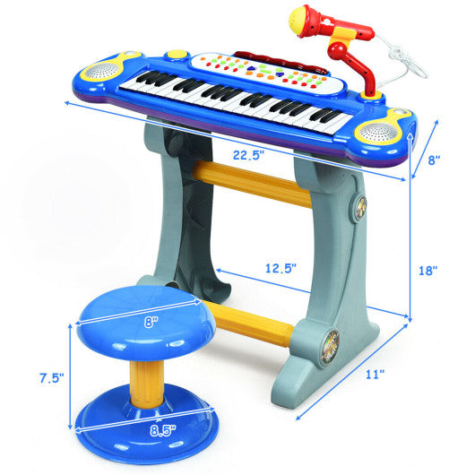 37 Key Electronic Keyboard Kids Toy Piano-Blue