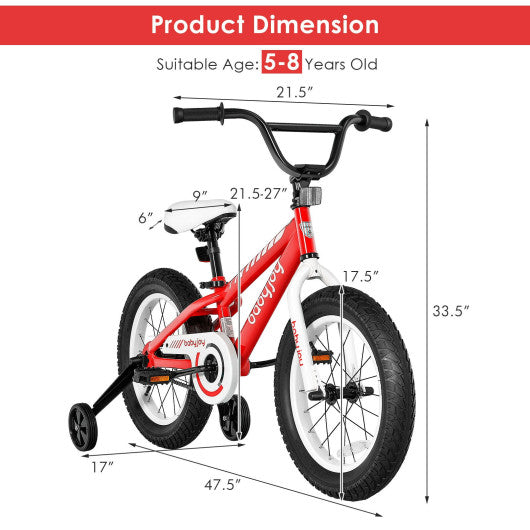 16 Inch Kids Bike Bicycle with Training Wheels for 5-8 Years Old Kids-Red