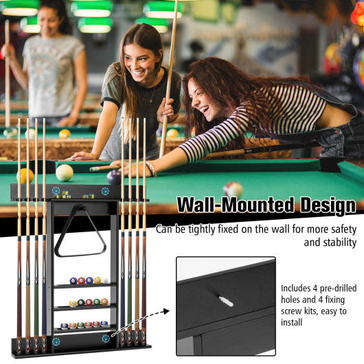 Wall-mounted Billiards Pool Cue Rack Only-Black