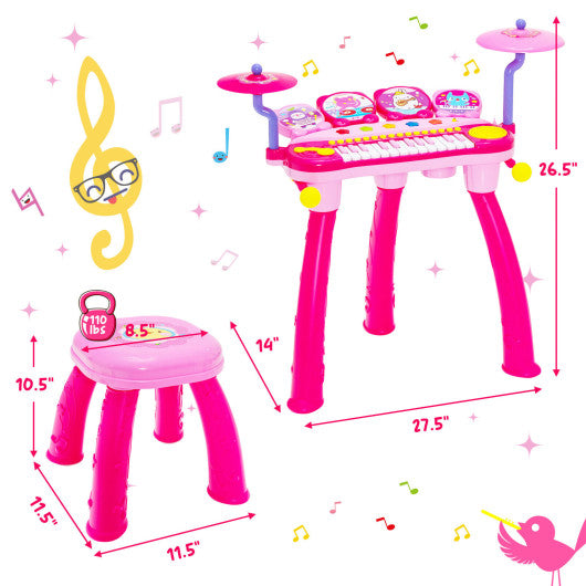 24-Key Piano Keyboard DJ Drum Combination with Microphone and MP3-Pink