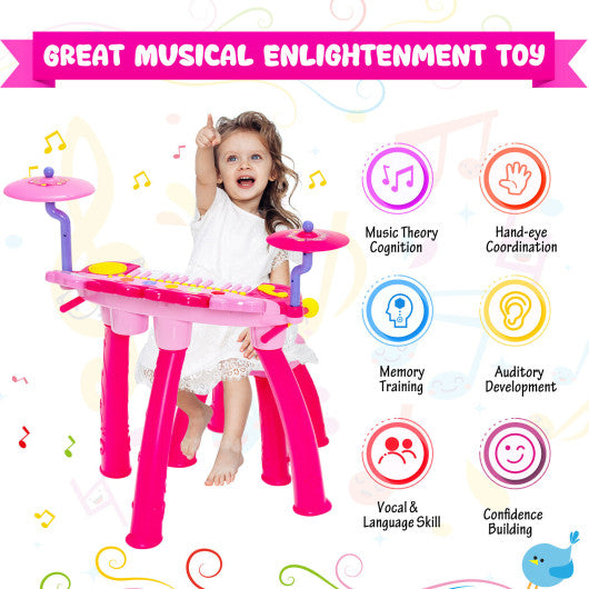 24-Key Piano Keyboard DJ Drum Combination with Microphone and MP3-Pink