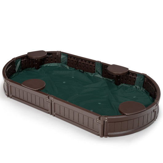 Sandbox with Built-in Corner Seat and Bottom Liner-Brown
