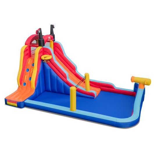 5-in-1 Inflatable Bounce House with 2 Water Slides and Large Splash Pool Without Blower