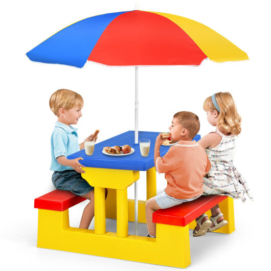 Picnic Folding Table And Bench For Kids With Umbrella In Yellow