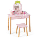 2-in-1 Children Vanity Table Stool Set with Mirror-Pink